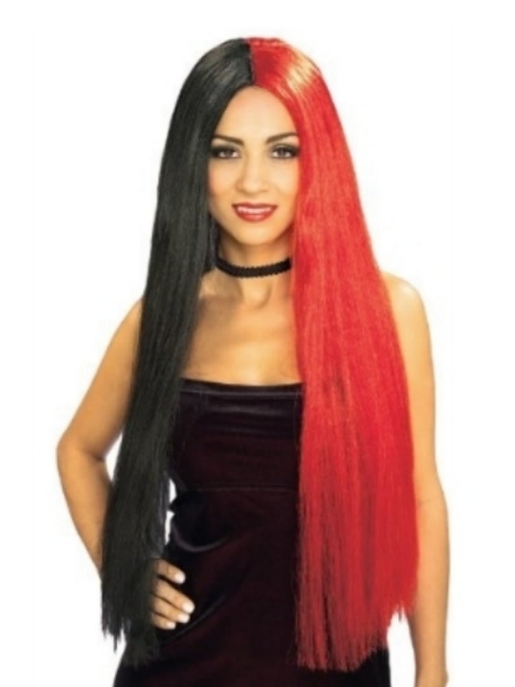 Womens Long Straight Red & Black Gothic Wig