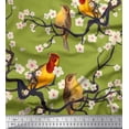 thumbnail image 1 of Soimoi Green Cotton Voile Fabric Fish,Bird & Yacht Bird Print Sewing Fabric BTY 42 Inch Wide, 1 of 1