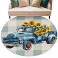 thumbnail image 2 of Blue Truck Yellow Sunflower Large Round Rug 8 FT, Non Slip Living Room Area Carpet, Summer Teal Plaid Vintage Washable Soft Circle Rug Non-Shedding Floor Carpet for Bedroom Office Dining Room, 2 of 9