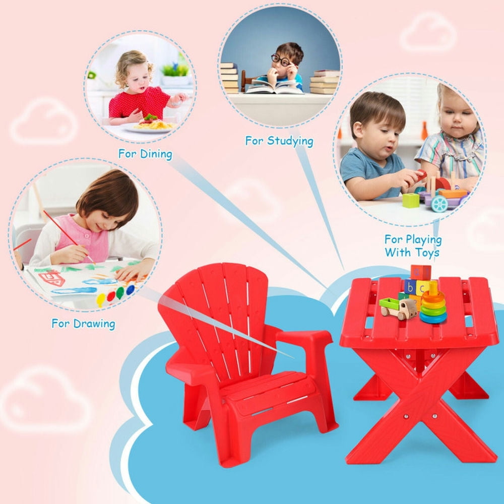 Spaco 3-Piece Plastic Children Play Table Chair Set-Red, Toddler Table and Chair Set for Arts & Crafts, Snack Time, Homeschooling, Homework