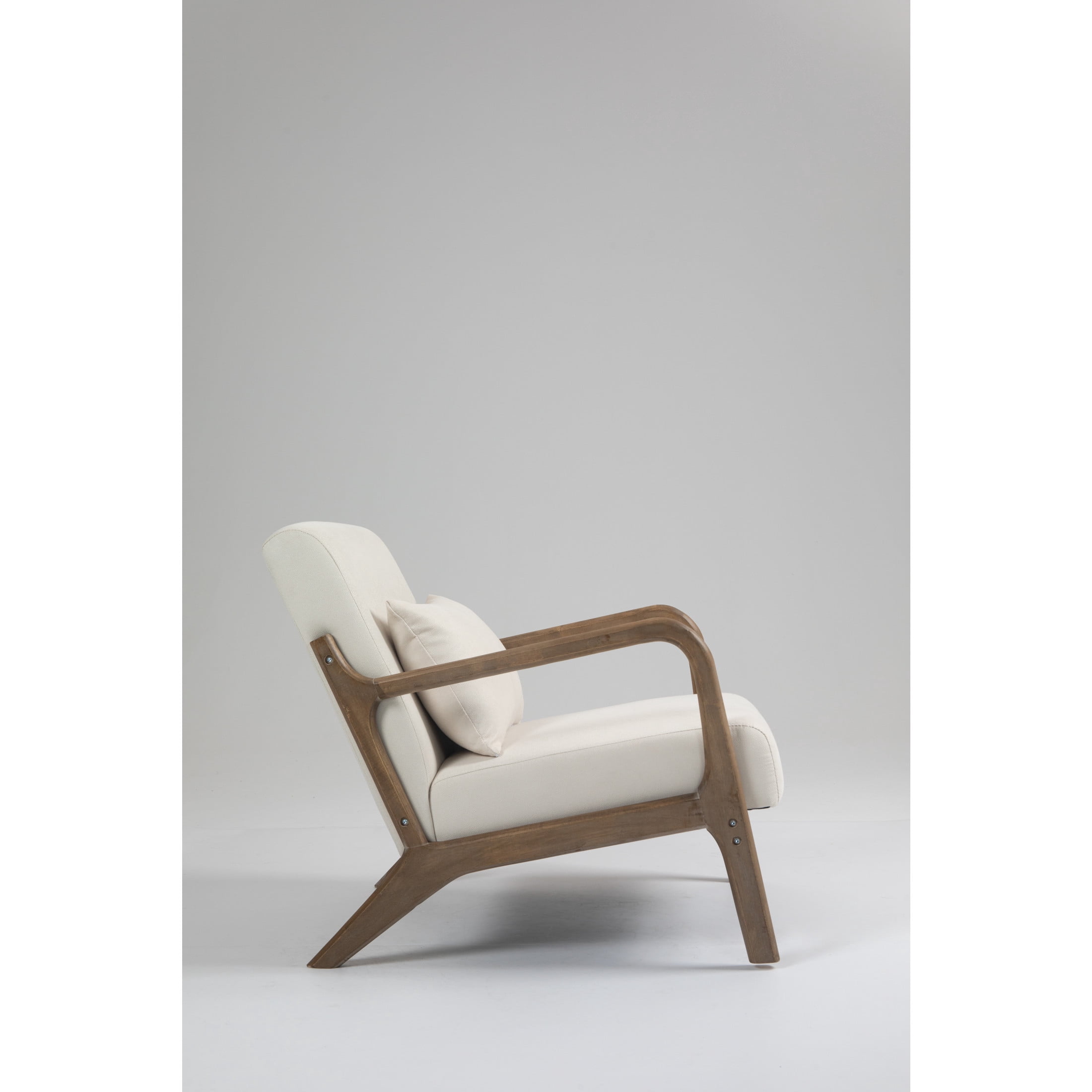 GDF Studio Ciara Mid-Century Modern Solid Wood Accent Chair, Reading Armchair for Living Room, Bedroom, White & Brown