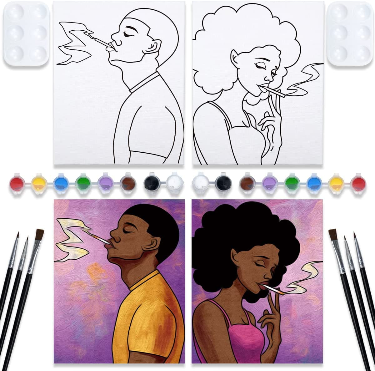 VOCHIC Couples Paint Party Kits Pre Drawn Canvas for Adults for Paint and  Sip Date Night Games for Couples Painting kit 8x10 African American Girl  Boy （2 Pack) 