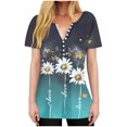 thumbnail image 2 of Yuwull Summer Tops Going Out Tops For Women Women'S Fashion Printed Short Sleeve Button Round-Neck And V-Neck Top Blouse Women Tops L, 2 of 8