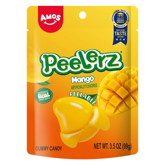 AMOS Peelerz Mango, Peelable Gummy Candy, Real Fruit Flavor, 1 Count, 3.5 oz Bag