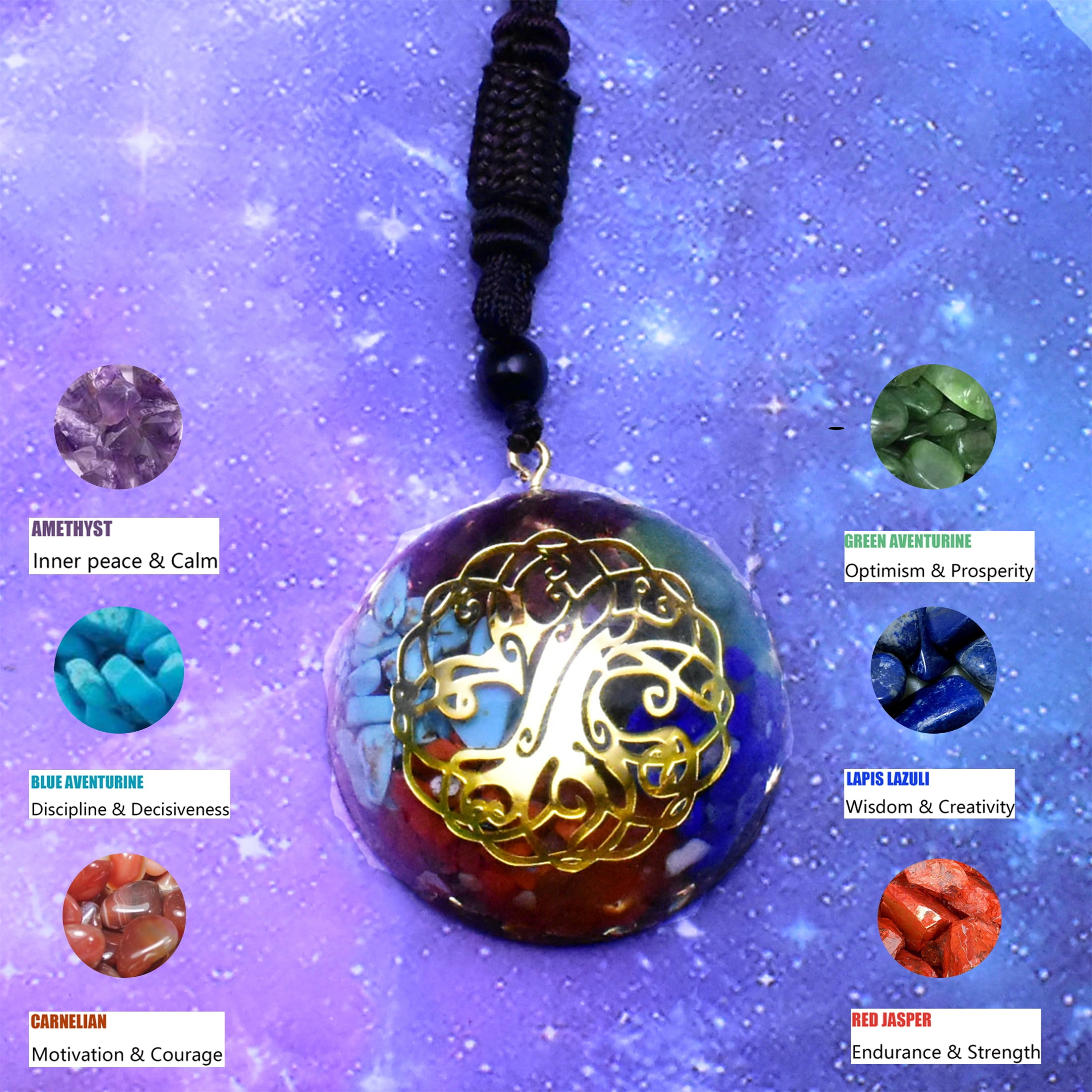 Crystal Necklace for Women and Men Orgonite Seven Chakra Stones Pendant