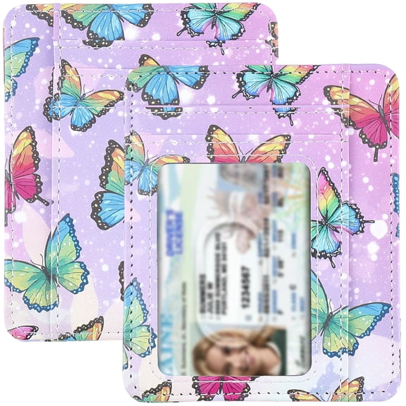 Butterfly Credit Card Holder Wallet Slim Minimalist Front Pocket Imitation Leather RFID Blocking Thin Card Case ID Window Wallet Organizer