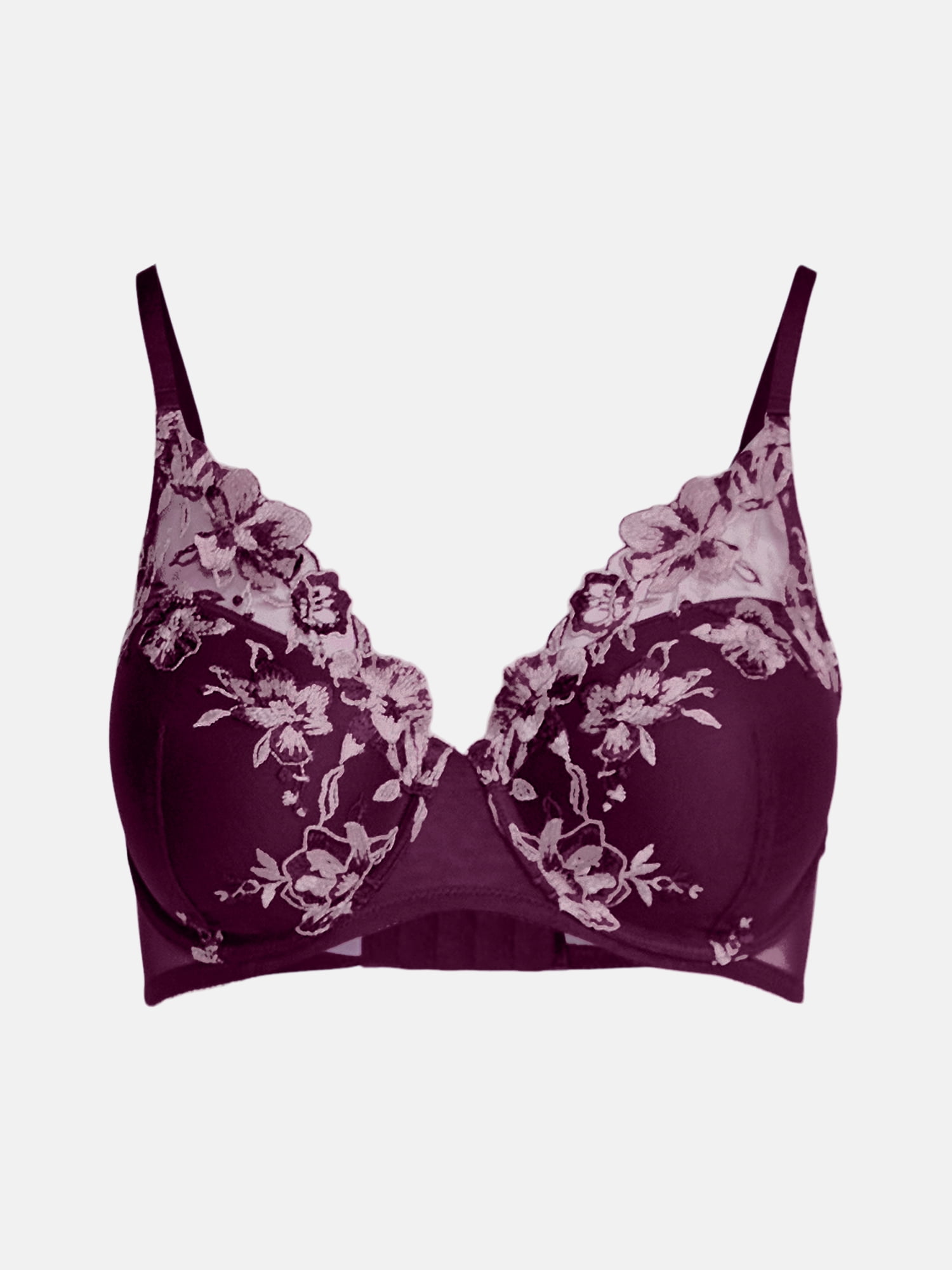 Joyspun Women's Floral Embroidered High Apex Plunge Bra, Sizes 36B-40DDD