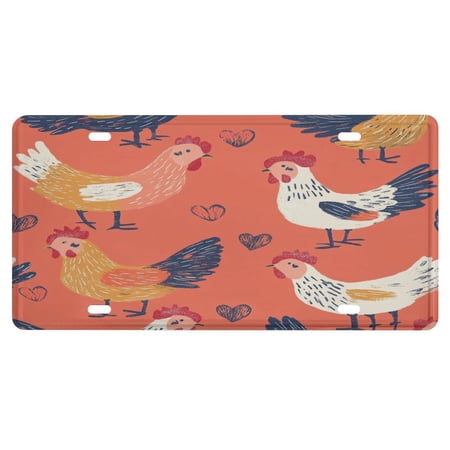 License Plate Cover Cute Chickens with Love Valentines Auto Car Tag with 4 Holes Home Wall Automobile Bar Garage Man Cave Decoration for Men/Women/Boy/Girls Car 6×12 Inch / 15x30cm