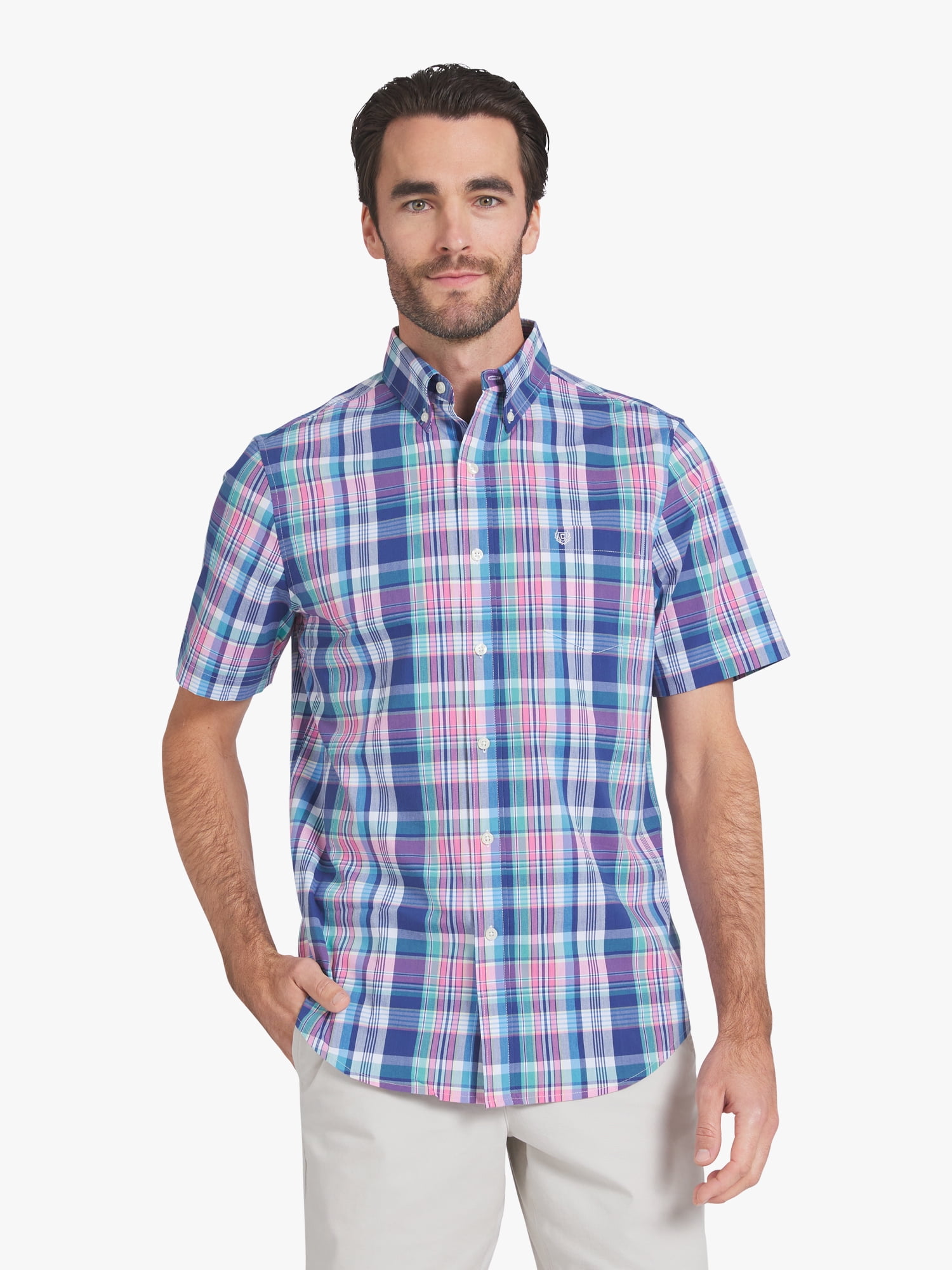 Chaps Men's & Big Men's Short Sleeve Easy Care Stretch Poplin Shirt, Sizes S-3XL
