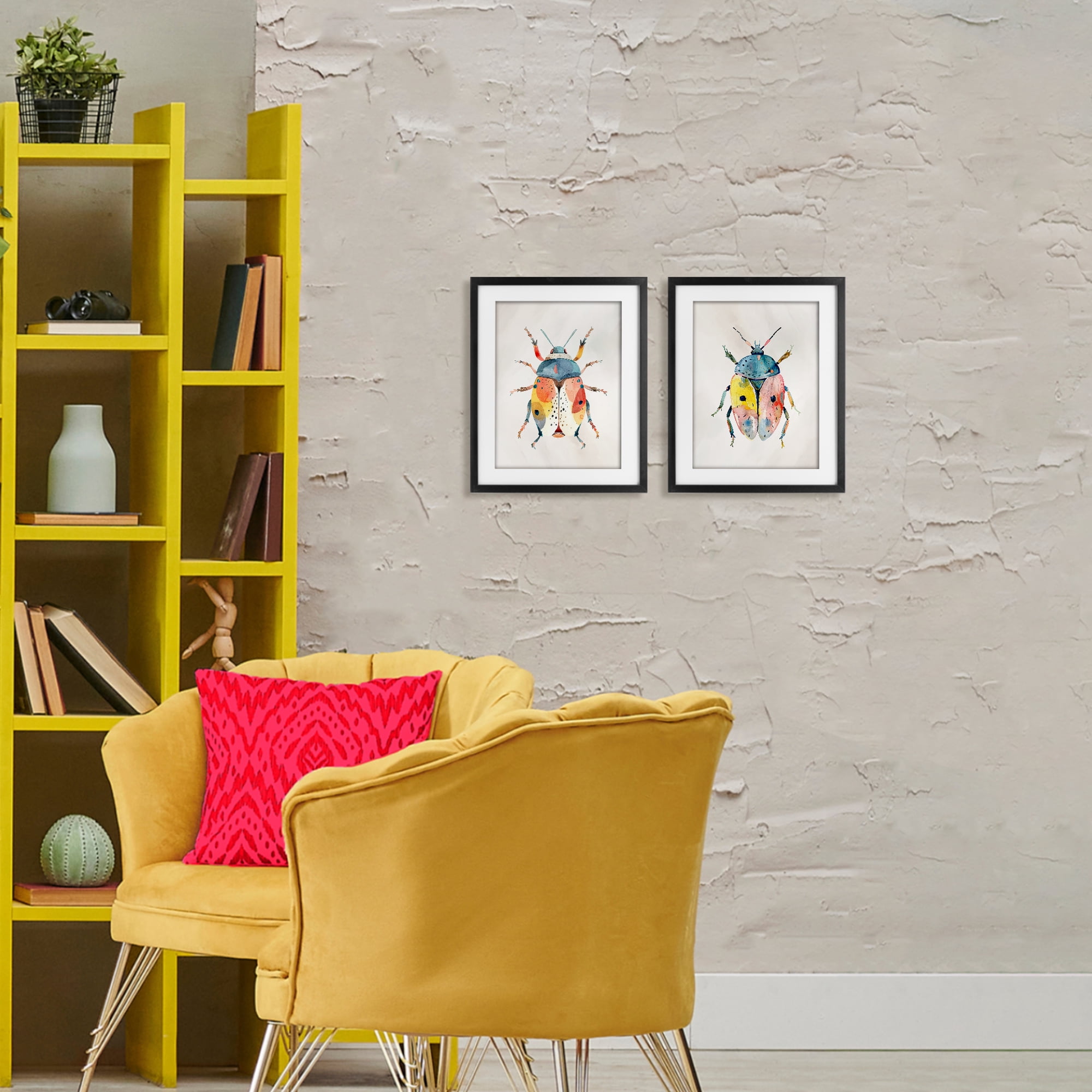 Stupell Industries Colorful Boho Beetles 2 Piece Black Framed Print Under Glass Set, design by Kim Allen