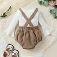 thumbnail image 4 of Younger Tree Newborn Baby Girl Clothes Bell Sleeve Romper and Corduroy Overalls Shorts Infant Girl Fall Outfits for 0-3 Months, 4 of 5