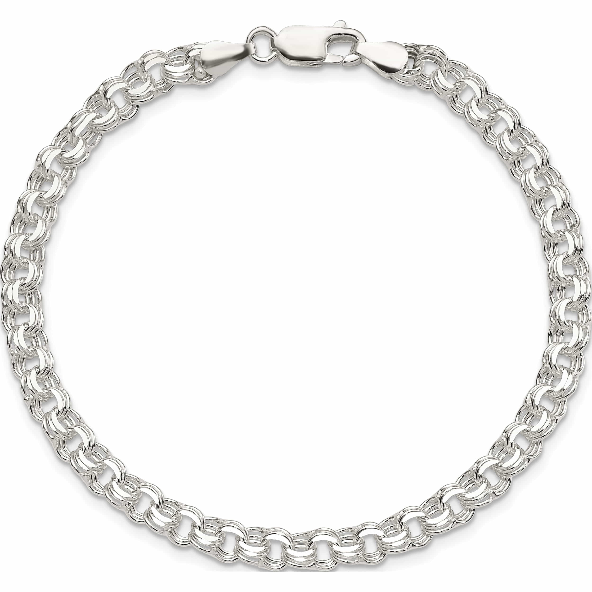 Sterling Silver Polished 5mm Triple Link Charm Bracelet (8 X 5) Made In Italy -Jewelry By Sweet Pea