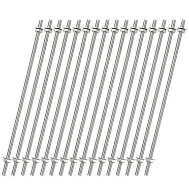 16pcs 8/32 Inch Threaded Rods with Hex Nuts and Washers 6 Inch Rod, Silver