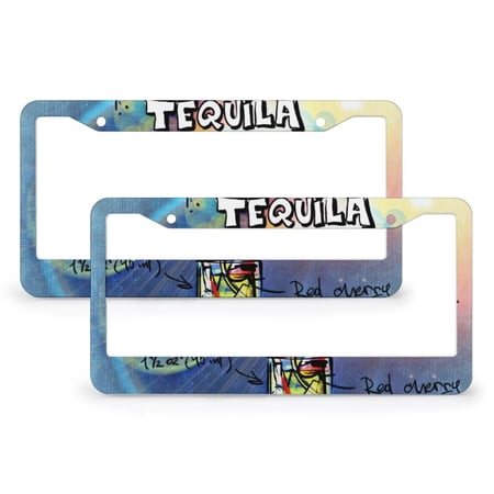 Tequila Sunrise License Plate Frames 2 PCS Classic Cocktail Auto Decorative Frames Cars Protector Cover Holder for Women Men Auto Decoration Hardware 2 Hole Stainless Aluminum License Plate Frame