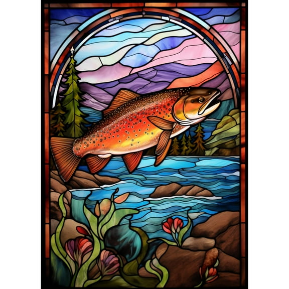 Fish Trout Jumping River Tree 5D Diamond Art DIY Paint with Full Drill Round Diamond Gems Painting by Number Kits for Adults Art Craft Home Wall Decor 11.8x15.8in(4)