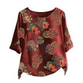 thumbnail image 2 of SMihono Hauts pour Femmes Été Décontracté Mode Coton Lin Manches Courtes T-Shirt Imprimé Oversize pour Femmes, 2 of 3