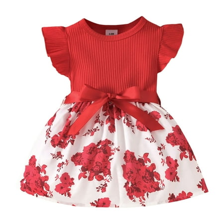 

WUXIAN Toddler Girls Fly Sleeve Flower Printed Dress Dance Party Dresses Sundress Baby Children Breathable Dailywear