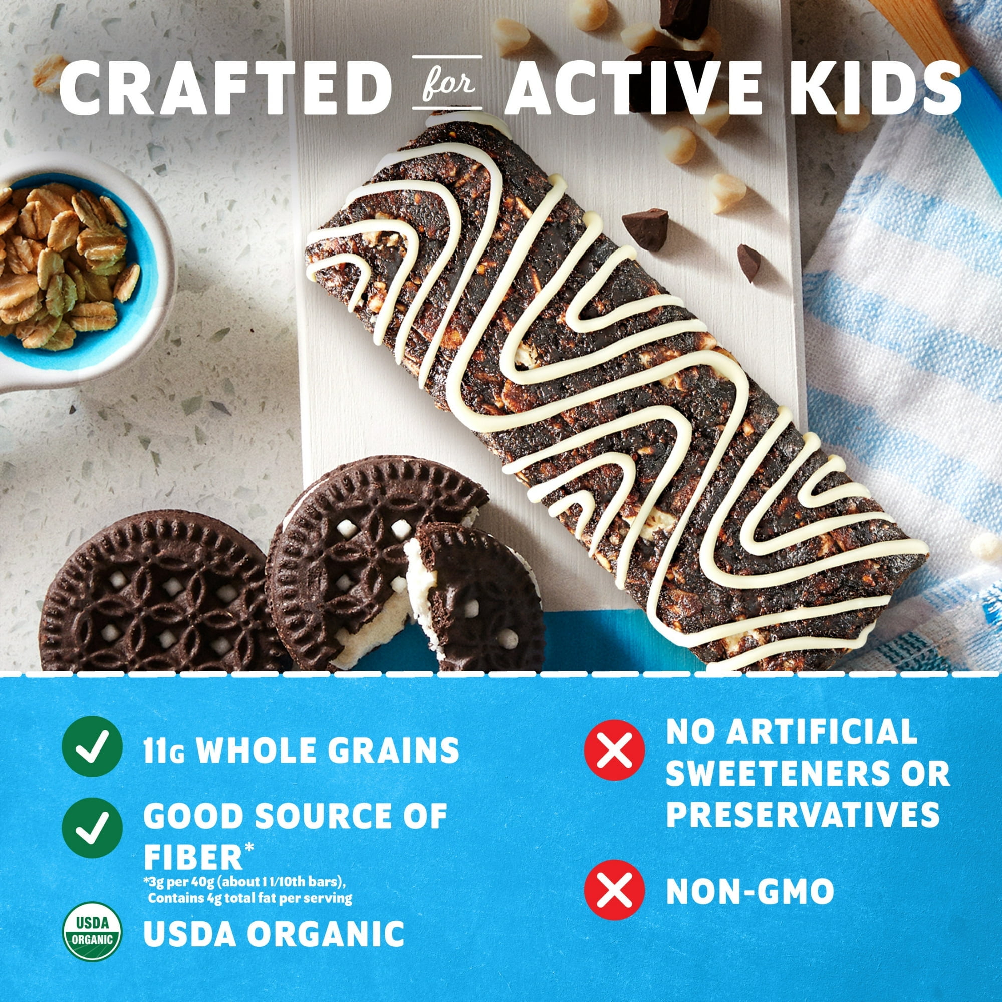 Zbar Cookies 'N Creme Soft-Baked Energy Snack Bars, Organic Granola Bars, Snacks for Kids, 6 Count
