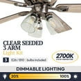 thumbnail image 5 of Prominence Home Glenmont 52" Pewter Ceiling Fan with 5 Blades, 3 Arm Seeded Glass Light Kit, Pull Chains & Reverse Airflow, 5 of 15