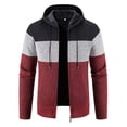 thumbnail image 4 of YLSDY Men's Clearance Hooded Zipper Cardigan Sweater Long Sleeve Knitwear Striped Color Block Warm Pullover Jacket Wine XL, 4 of 7