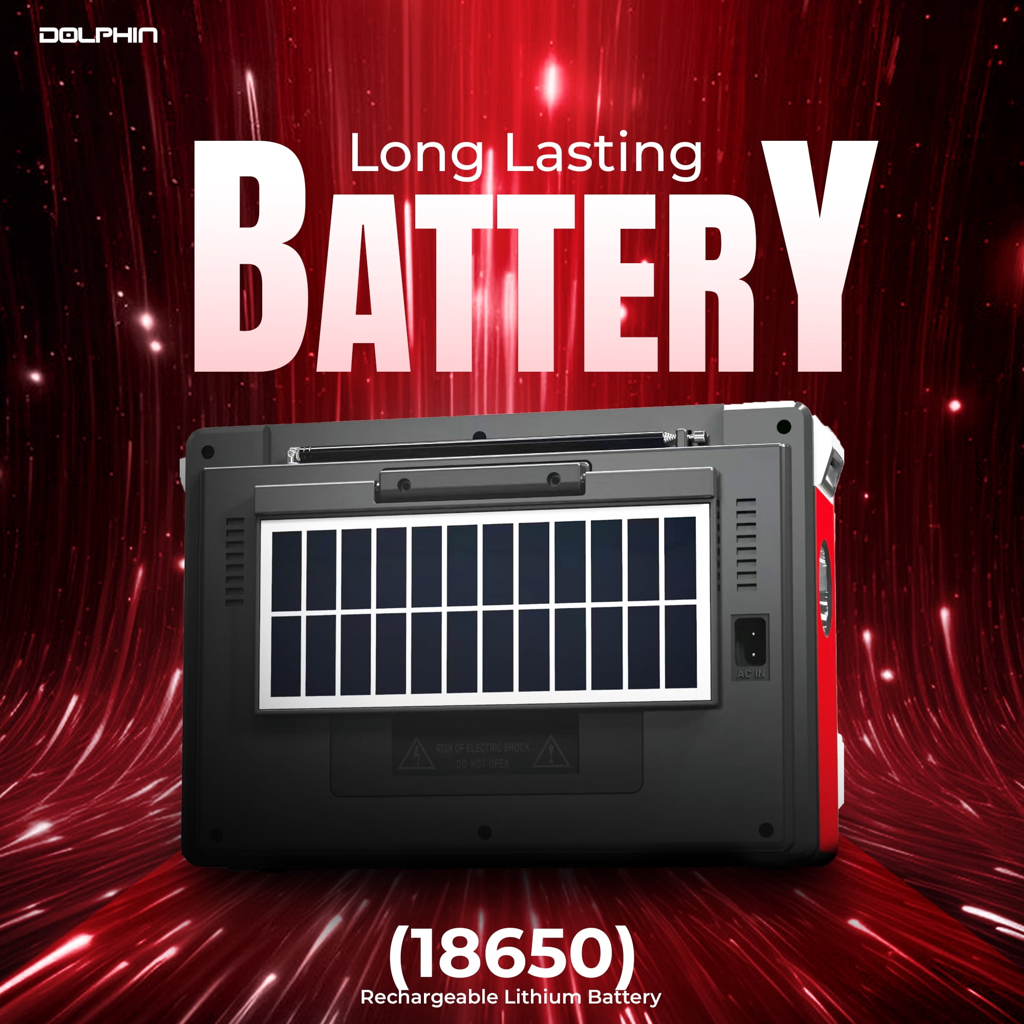 Dolphin SP-420BT Solar Portable Bluetooth Radio with MP3, LED Flashlight - Red
