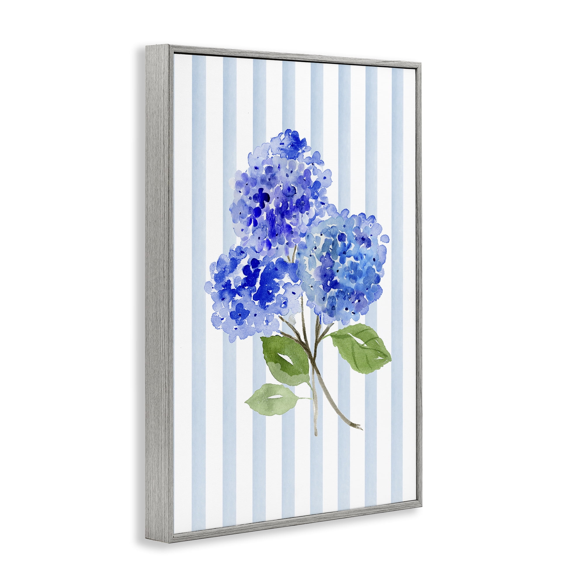 Stupell Industries Blue Hydrangeas over Stripes Gray Framed Giclee Art, design by Corinne Haig