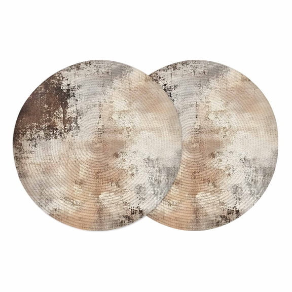 Vintage Brown Round 13 Inch Placemats Set of 2, Modern Abstract Art Beige HeatResistant Non Slip Place Mats for Dining Table, Wipeable Braided Kitchen Table Mats for Housewarming