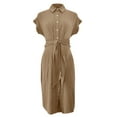 thumbnail image 5 of pstuiky Womens Dresses, Women Short-Sleeved Lapel Dress Solid Color Lace-Up Dress Button up Shirt Dress Leisure Brown S, 5 of 5