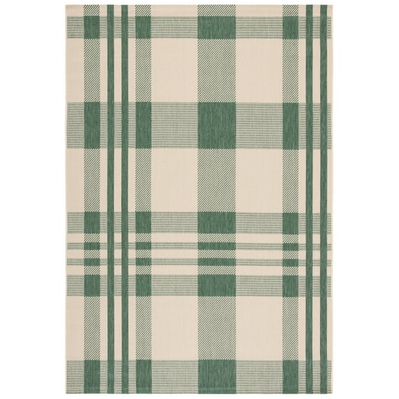 SAFAVIEH Courtyard Benjamin Plaid Indoor/Outdoor Area Rug, Green/Beige, 5'3" x 7'7"