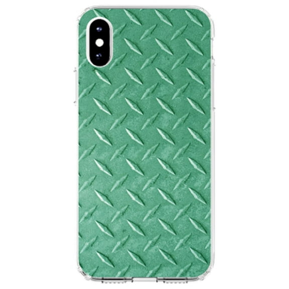 DistinctInk Clear Shockproof Hybrid Case for iPhone XS Max (6.5" Screen) - TPU Bumper, Acrylic Back, Tempered Glass Screen Protector - Green Diamond Plate Steel Image Print - Printed Diamond Plate