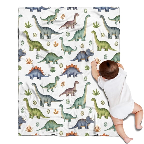 Watercolor Dinosaurs Eggs Plants Pattern Blanket,Comfortable Soft Flannel Throw Blanket,All Season,Warm Lightweight Blankets for Sofa Bed Couch Living Room Chair,30"x40"