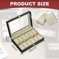 thumbnail image 2 of Caja de Almacenamiento para Relojes xcell de 12 Ranuras, Caja de Reloj para Hombres con Tapa de Vidrio, Caja de Reloj de Madera con Almohada para Reloj Removible, Negro/Beige, 2 of 7
