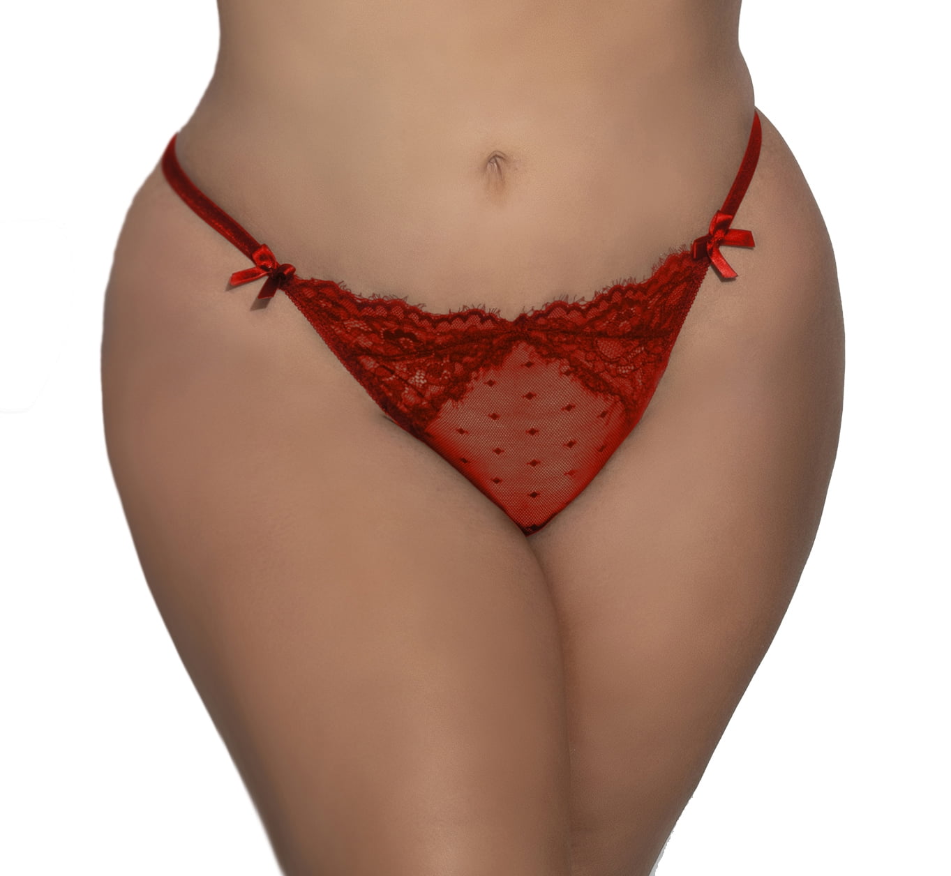 Lacy Line Plus Size Eyelash Lace And Dot Mesh GString Panties