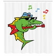 thumbnail image 3 of Sunglasses Shower Curtain, Whimsical Cartoon Crocodile Playing the Guitar Cool Animal Musician, Fabric Bathroom Set with Hooks, 69W X 70L Inches, White and Multicolor, by Ambesonne, 3 of 3