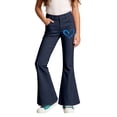 thumbnail image 4 of TGPMGRZ School Pants for Girls Elastic High Waisted Flare Dress Pants Lightweight Joggers (Heart, Little Girl, 5-6 Years, Navy), 4 of 5