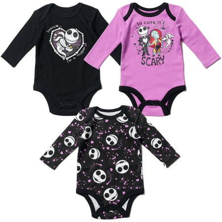 

Disney Nightmare Before Christmas Jack Skellington Sally Zero Baby Girls 3 Pack Bodysuits Newborn to Infant