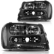 SCITOO<b>25970915 2503213 Headlight Assembly </b>for Chevrolet Trailblazer 2002-2009 for Chevrolet Trailblazer EXT 2002-2006 Headlamp Black Housing Chrome Reflector Clear Lens 25970914 2502213