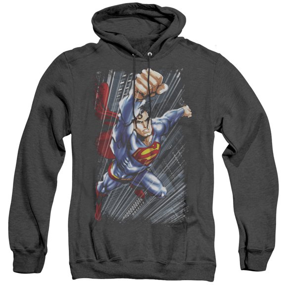 Superman Faster Than Adult Heather Hoodie Sweatshirt Black