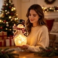 thumbnail image 3 of Light Up Snowman Figurine Christmas Tabletop Decor, Warm LED Glow, Carved Snowflake Design, Resin Winter Snowman Statue for Mantel Shelf Indoor Holiday Decoration & Christmas Gift, 3 of 5