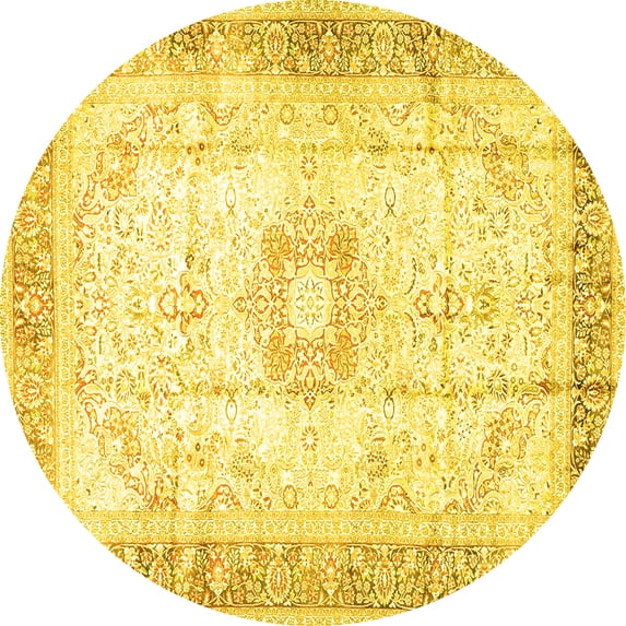 Ahgly Company Indoor Round Persian Yellow Traditional Area Rugs, 8' Round