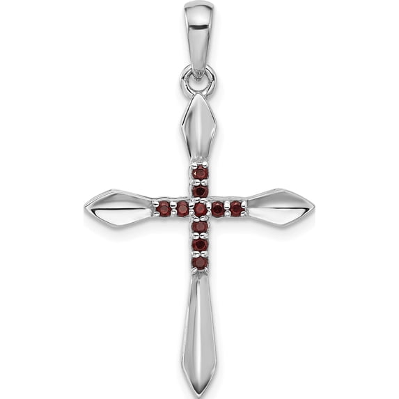 Sterling Silver Rhodium-Plated Garnet Cross Pendant (Width 21.98) - Jbsp