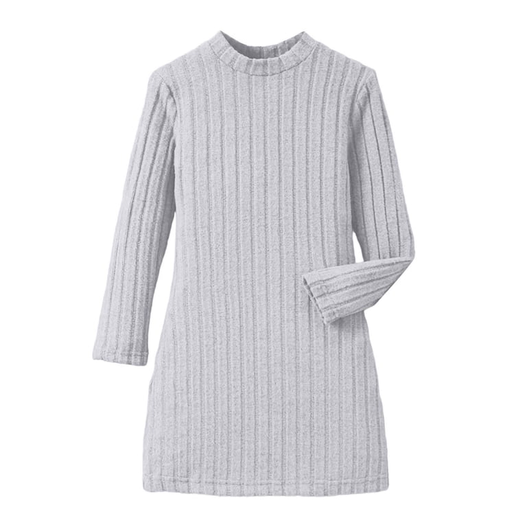 Letdown Girls Long Sleeve Sweater Dress Bodycon Winter Warm Stretchy Turtleneck Pullover Casual Ribbed Knit Tight Pencil Mini Dresses (Grey,10-11