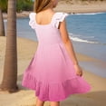 thumbnail image 4 of HCNTES Girls Casual Dresses Sweet Pink and White Ombre Smocked Ruffle Sleeve Dress for Summer, 4 of 6
