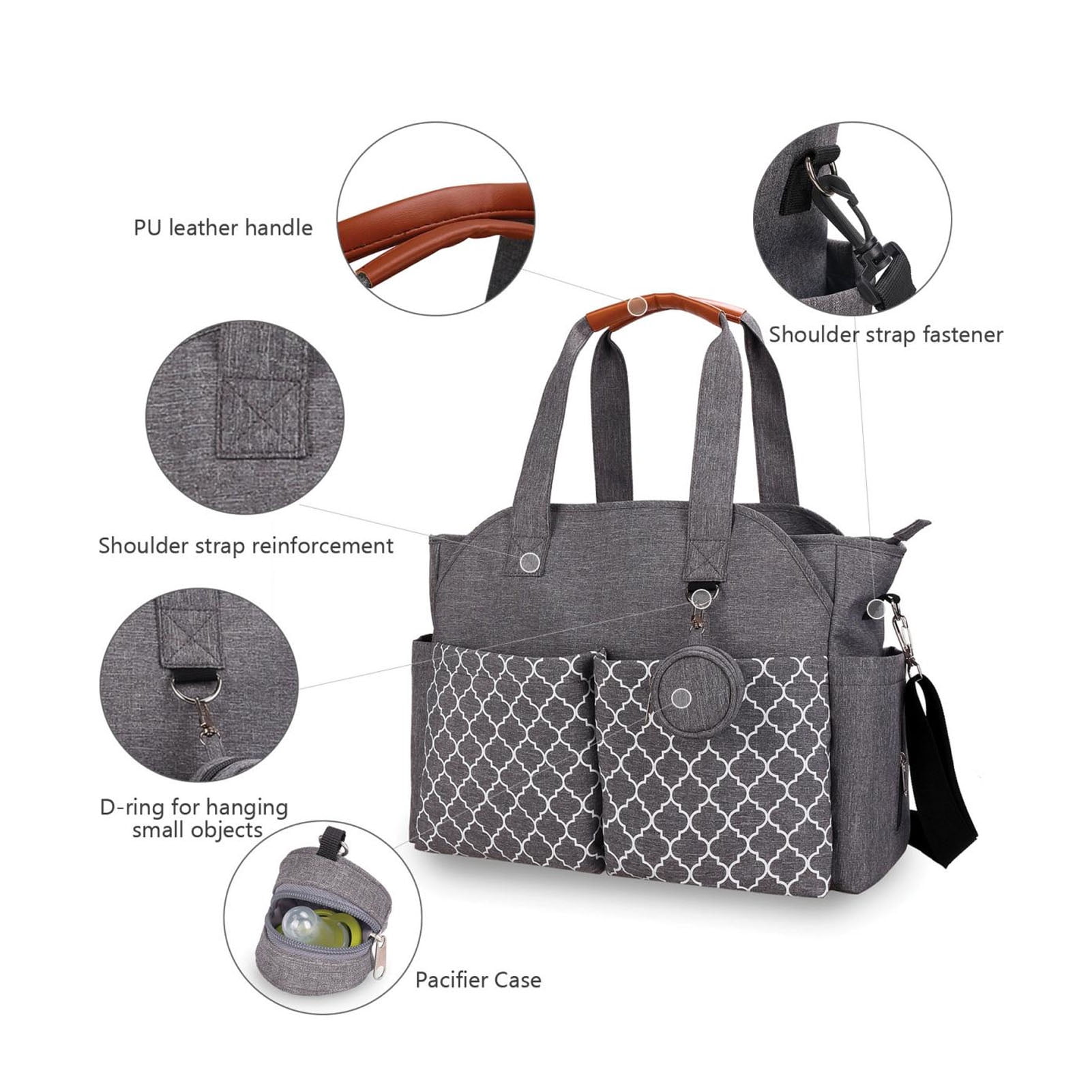 NFTIGB Waterproof Travel Diaper Messenger Bag with Pacifier Case Geometric Print Zipper Closure Tissue Pocket Large Capacity Tote for Mom and Dad (17.72 inches / 45 cm)
