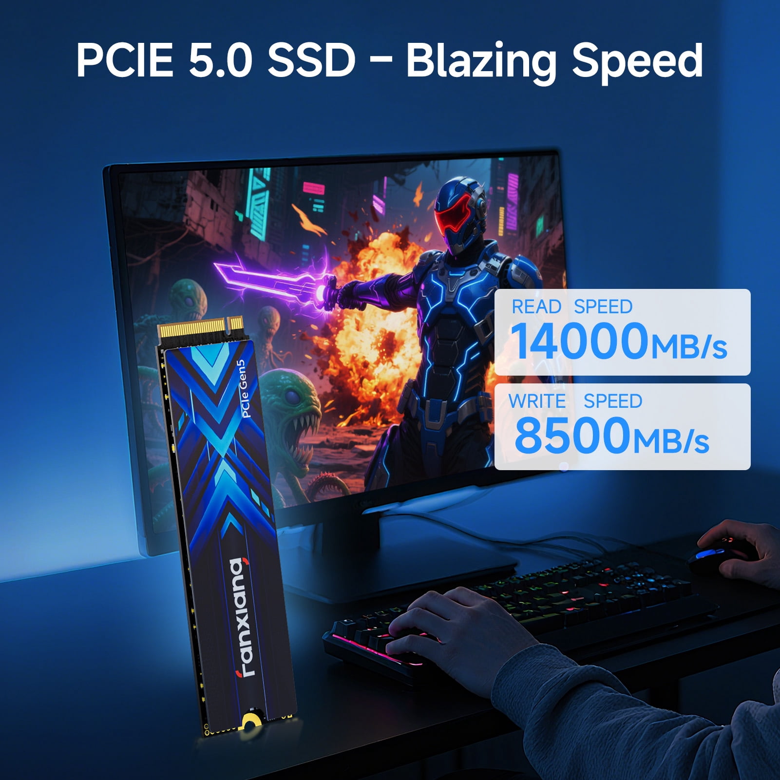 Fanxiang 1TB PCIe 5.0 x4 NVMe M.2 SSD, Up to 14000MB/s DRAM Cache SLC NAND High Performance Solid State Drive for Gaming AI PC Laptop