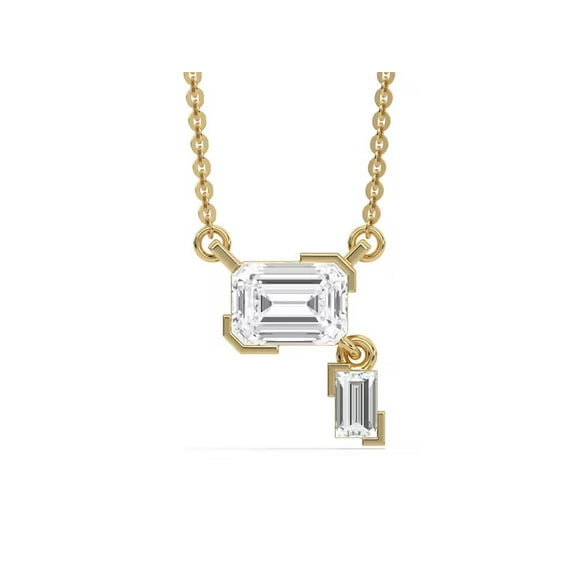 2.00 TCW Emerald Cut Real Moissanite Pendant Necklace Chain Handmade Jewelry Necklace for Women Perfect Gift For Her 18k Yellow Gold Plated