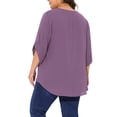 thumbnail image 4 of Agnes Orinda Women's Plus Size Swiss Dots Tops Petal Sleeves Curved Hem Round Neck Summer Casual Blouse 1X Purple, 4 of 8