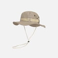 thumbnail image 4 of Bpyeka Men's Vintage Tactical Wide Brim Boonie Hat, Foldable Adjustable Chin Strap Outdoor Hiking Fishing Sun Bucket Hat Free Size, Khaki, 4 of 6