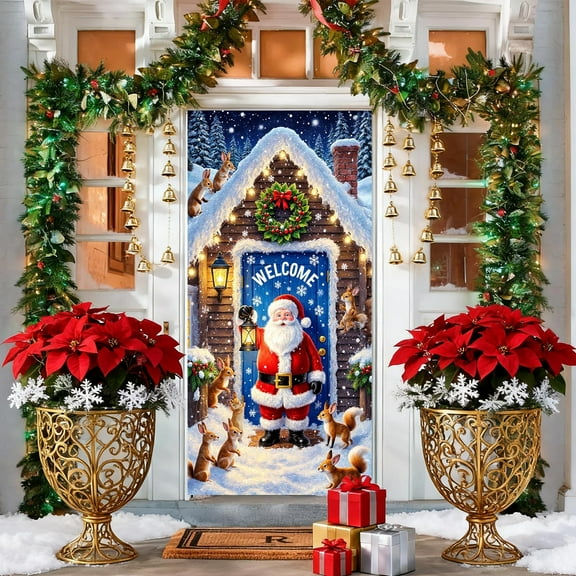 YZEGDCH Christmas Door Covers, Christmas Fabric Front Door Banner, Doors Decoration for New Year Holiday Indoor Outdoor Decorations, Christmas Gifts for Women Men