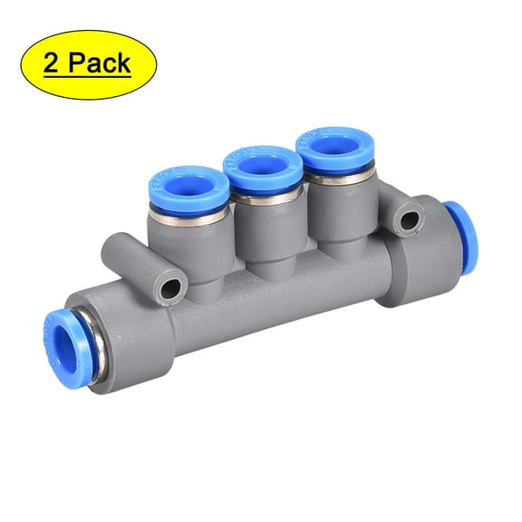 Push to Connect Fittings 5 Ports 8mm OD Manifold Union Push Fittings Tube Fittings Push Lock Grey 2Pcs